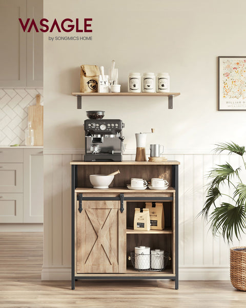 Rootz Oak Brown-Black Sideboard - Buffet Cabinet - Chipboard Steel - Spacious Storage - Sturdy Construction - Modern Design - 30cm x 70cm x 80cm