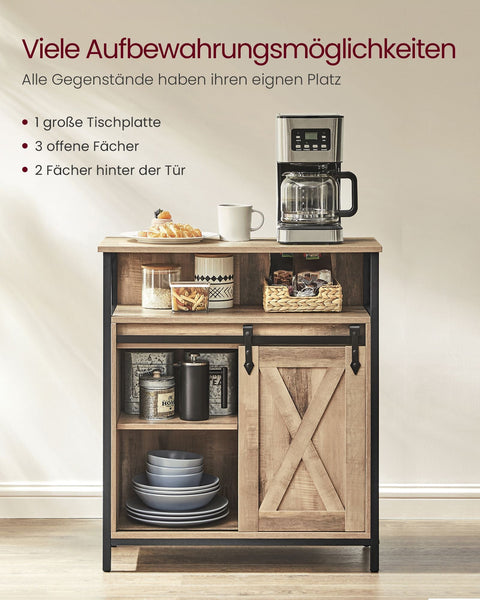 Rootz Sideboard - Oak Brown-Black - Chipboard Steel - Large Storage Unit - 30cm x 70cm x 80cm - Sturdy - 17.6kg- Easy Assembly