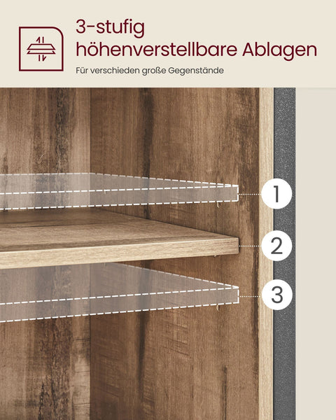 Rootz Sideboard - Oak Brown-Black - Chipboard Steel - Large Storage Unit - 30cm x 70cm x 80cm - Sturdy - 17.6kg- Easy Assembly