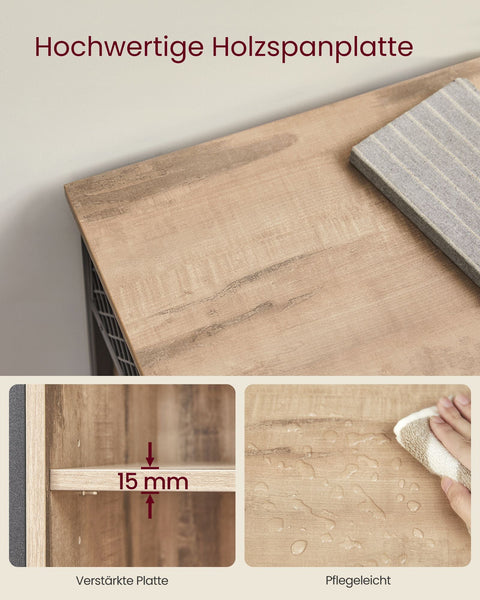 Rootz Sideboard - Oak Brown-Black - Chipboard Steel - Large Storage Unit - 30cm x 70cm x 80cm - Sturdy - 17.6kg- Easy Assembly