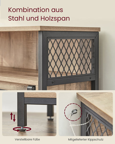 Rootz Sideboard - Oak Brown-Black - Chipboard Steel - Large Storage Unit - 30cm x 70cm x 80cm - Sturdy - 17.6kg- Easy Assembly