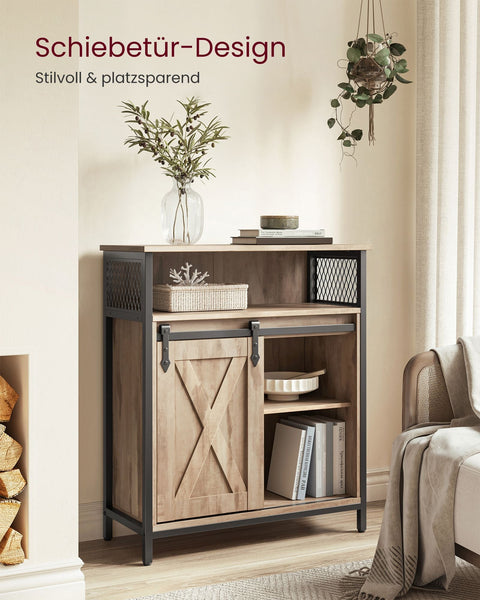 Rootz Sideboard - Oak Brown-Black - Chipboard Steel - Large Storage Unit - 30cm x 70cm x 80cm - Sturdy - 17.6kg- Easy Assembly