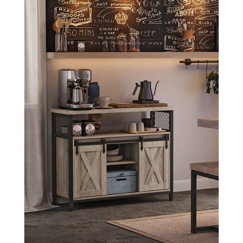 Rootz Chipboard Steel Sideboard - Greige Black - Storage Cabinet - Adjustable Shelves - 33cm x 100cm x 80cm