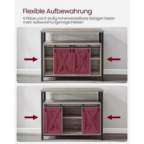 Rootz Chipboard Steel Sideboard - Greige Black - Storage Cabinet - Adjustable Shelves - 33cm x 100cm x 80cm