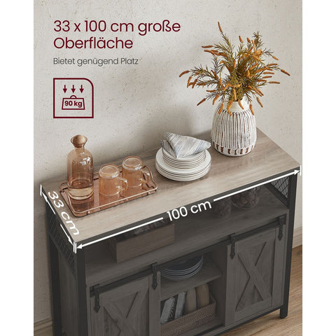 Rootz Chipboard Steel Sideboard - Greige Black - Storage Cabinet - Adjustable Shelves - 33cm x 100cm x 80cm