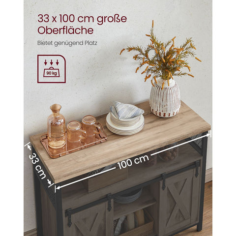 Rootz Natural Black Sideboard - Chipboard Steel - Storage Cabinet - Adjustable Shelves - Anti-Tip Device - 33cm x 100cm x 80cm