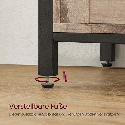 Rootz Natural Black Sideboard - Chipboard Steel - Storage Cabinet - Adjustable Shelves - Anti-Tip Device - 33cm x 100cm x 80cm