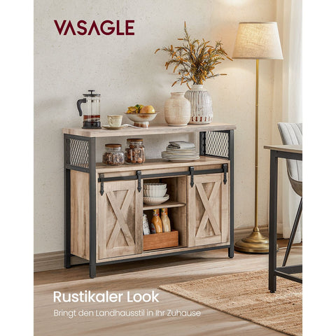 Rootz Natural Black Sideboard - Chipboard Steel - Storage Cabinet - Adjustable Shelves - Anti-Tip Device - 33cm x 100cm x 80cm