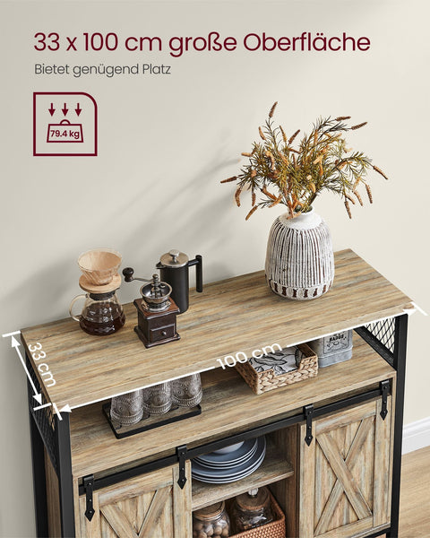 Rootz Turquoise Brown-Ink Black Sideboard - Storage Cabinet - Chipboard Steel - Adjustable Shelves - Anti-Tip - 33cm x 100cm x 80cm