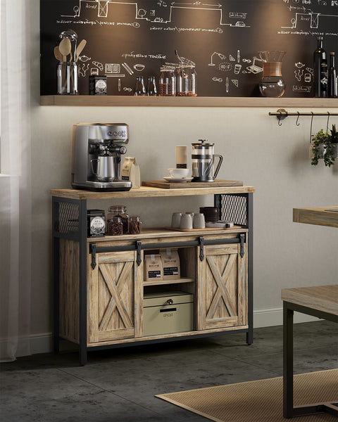 Rootz Turquoise Brown-Ink Black Sideboard - Storage Cabinet - Chipboard Steel - Adjustable Shelves - Anti-Tip - 33cm x 100cm x 80cm