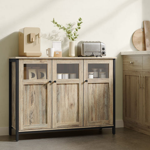 Rootz Storage Cabinet - Turquoise Chipboard - Brown-ink Black Steel - Large - Adjustable Shelves - 35cm x 100cm x 75cm