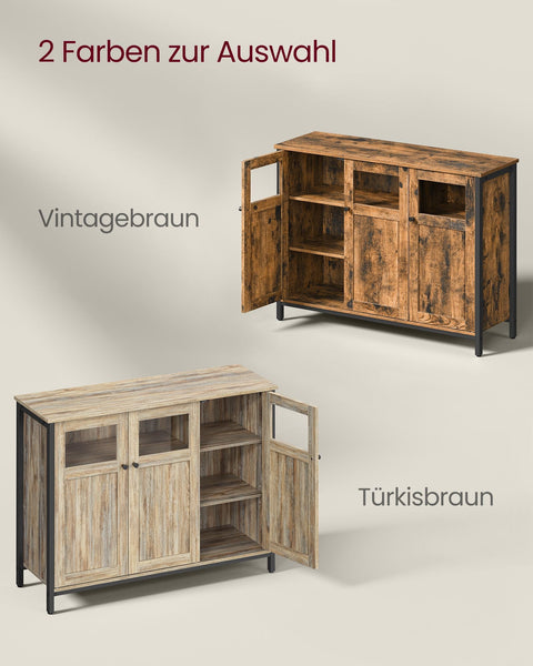 Rootz Storage Cabinet - Turquoise Chipboard - Brown-ink Black Steel - Large - Adjustable Shelves - 35cm x 100cm x 75cm