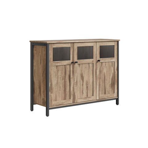 Rootz Sideboard with Glass Doors - Storage Cabinet - Wooden Cupboard - Steel Frame - Durable Construction - 35cm x 100cm x 75cm