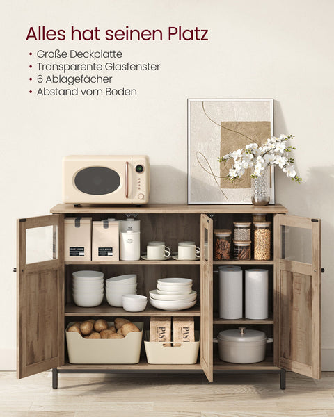 Rootz Sideboard with Glass Doors - Storage Cabinet - Wooden Cupboard - Steel Frame - Durable Construction - 35cm x 100cm x 75cm