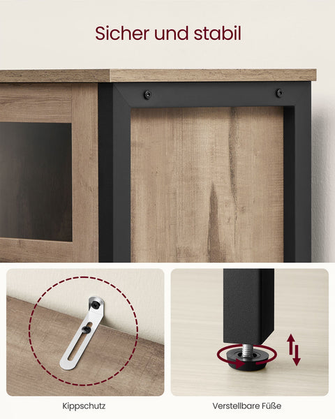 Rootz Sideboard with Glass Doors - Storage Cabinet - Wooden Cupboard - Steel Frame - Durable Construction - 35cm x 100cm x 75cm