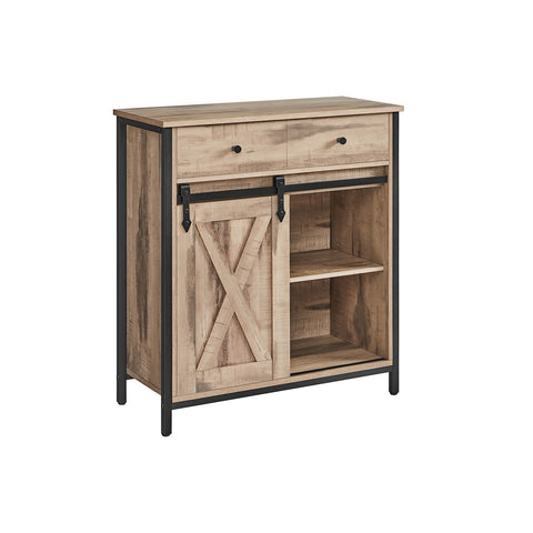 Rootz Side Cabinet - Storage Unit - Chipboard Steel - Oak Brown-Black - 30cm x 70cm x 80cm - Heavy-Duty - Drawer - 20.3kg Weight - 30kg Capacity