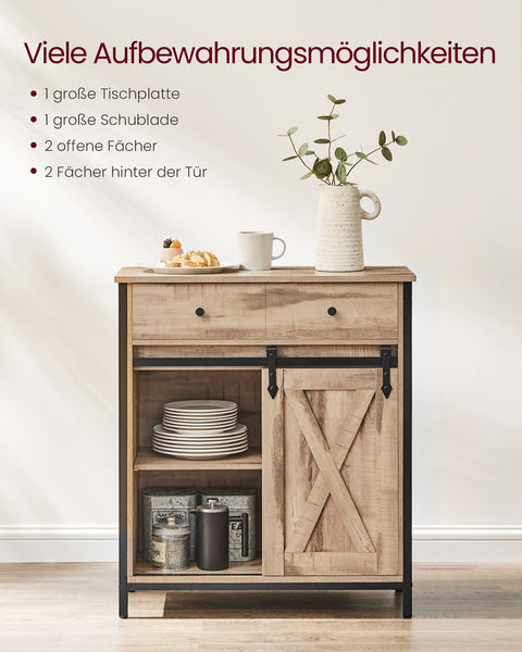 Rootz Side Cabinet - Storage Unit - Chipboard Steel - Oak Brown-Black - 30cm x 70cm x 80cm - Heavy-Duty - Drawer - 20.3kg Weight - 30kg Capacity