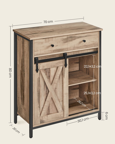 Rootz Sliding Door Kitchen Cupboard - Country House Style - Storage Cabinet - Chipboard and Steel - 30cm x 70cm x 80cm