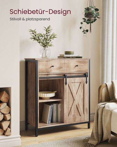 Rootz Side Cabinet - Storage Unit - Chipboard Steel - Oak Brown-Black - 30cm x 70cm x 80cm - Heavy-Duty - Drawer - 20.3kg Weight - 30kg Capacity