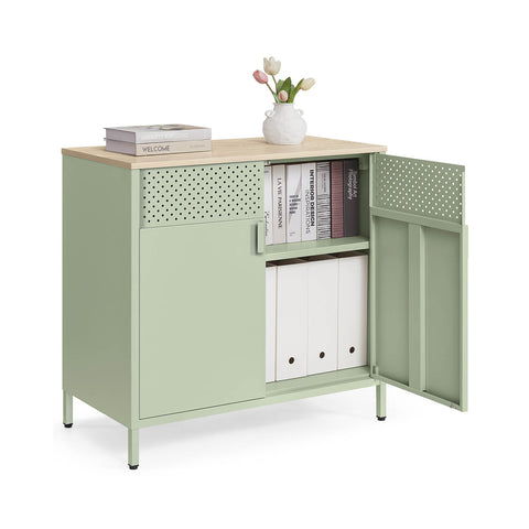 Rootz Storage Cabinet - Wooden Sideboard - Steel Organizing Unit - 50kg Load - 40cm x 80cm x 76cm - Green & Brown