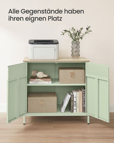 Rootz Storage Cabinet - Wooden Sideboard - Steel Organizing Unit - 50kg Load - 40cm x 80cm x 76cm - Green & Brown