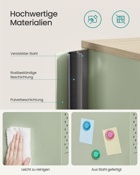 Rootz Storage Cabinet - Wooden Sideboard - Steel Organizing Unit - 50kg Load - 40cm x 80cm x 76cm - Green & Brown