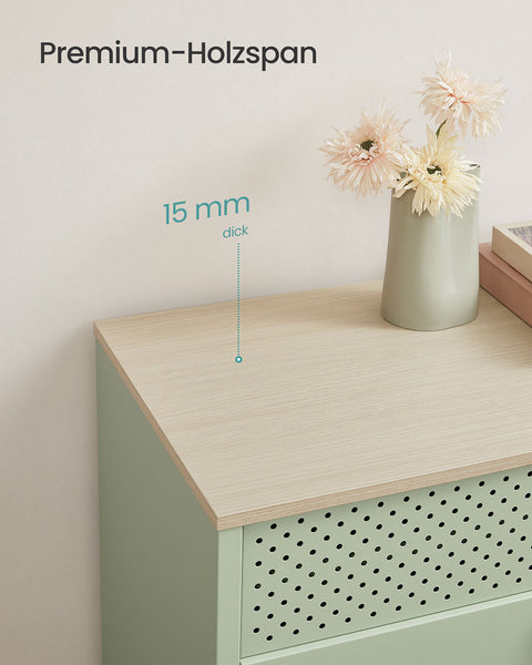 Rootz Storage Cabinet - Wooden Sideboard - Steel Organizing Unit - 50kg Load - 40cm x 80cm x 76cm - Green & Brown