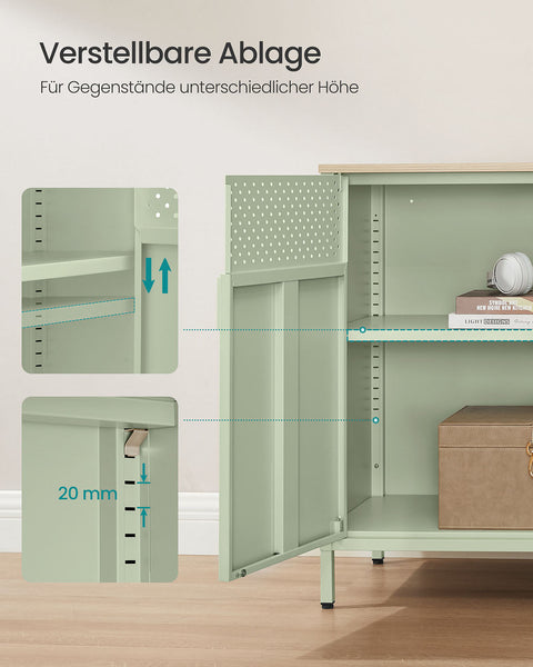 Rootz Storage Cabinet - Wooden Sideboard - Steel Organizing Unit - 50kg Load - 40cm x 80cm x 76cm - Green & Brown