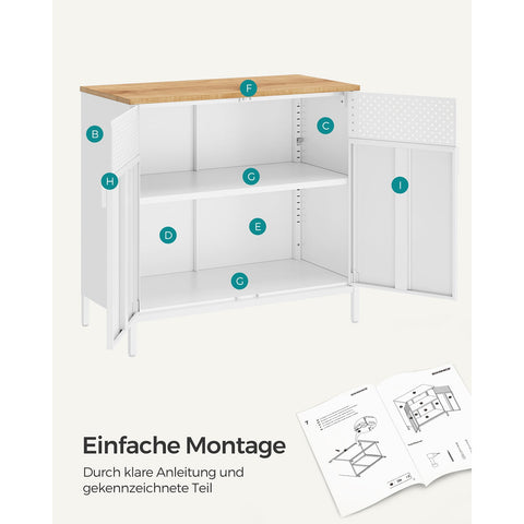 Rootz Storage Cabinet - White Cabinet - Chipboard Steel - Spacious Storage - Sturdy Construction - Easy Assembly - 40cm x 80cm x 76cm