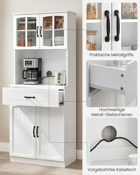 Rootz Modern Kitchen Cabinet - White Cupboard - Adjustable Shelves - MDF Chipboard - 41.5cm x 73cm x 179.8cm - Large Storage - 42.5kg