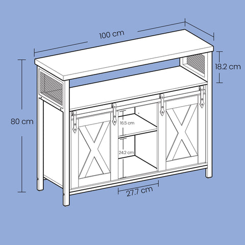 Rootz Sideboard Kitchen Cabinet - Storage Cabinet - Space-Saving - 33cm x 100cm x 80cm - Greige-Black Finish