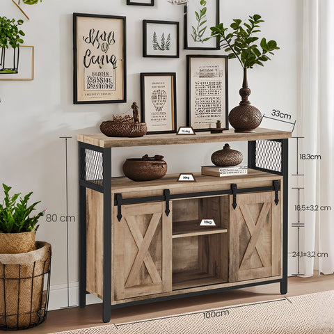 Rootz Sideboard - Kitchen Cabinet - Storage Cabinet - Durable Steel Frame - 33cm x 100cm x 80cm