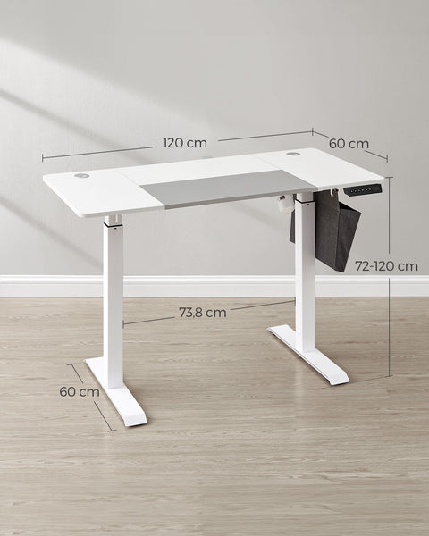 Rootz Elektrisch sta-bureau - Verstelbaar bureau - Zit-sta bureau - Spaanplaat stalen frame - 60 cm x 120 cm x (72-120) cm - Wit-duifgrijs - 1,5 cm tafelblad - 25,5 kg gewicht - 80 kg laadvermogen