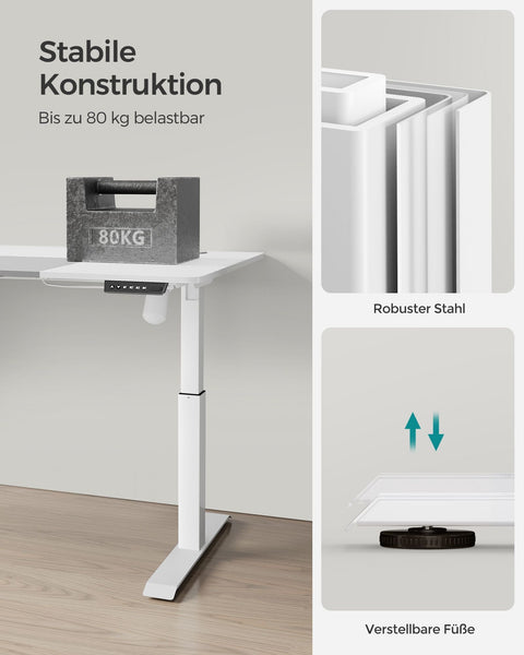 Rootz Elektrisch sta-bureau - Verstelbaar bureau - Zit-sta bureau - Spaanplaat stalen frame - 60 cm x 120 cm x (72-120) cm - Wit-duifgrijs - 1,5 cm tafelblad - 25,5 kg gewicht - 80 kg laadvermogen