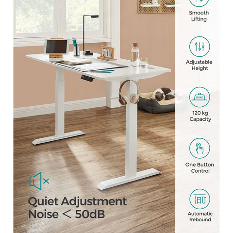 Rootz Electric Standing Desk - White Steel Standing Desk - Adjustable Height Desk - Quiet Motor - 60cm x (107.5-175)cm x (69-115)cm - Max Load 120kg