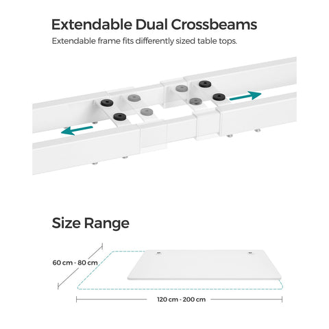 Rootz Electric Standing Desk - White Steel Standing Desk - Adjustable Height Desk - Quiet Motor - 60cm x (107.5-175)cm x (69-115)cm - Max Load 120kg