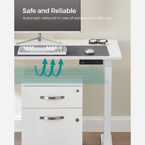 Rootz Electric Standing Desk - White Steel Standing Desk - Adjustable Height Desk - Quiet Motor - 60cm x (107.5-175)cm x (69-115)cm - Max Load 120kg