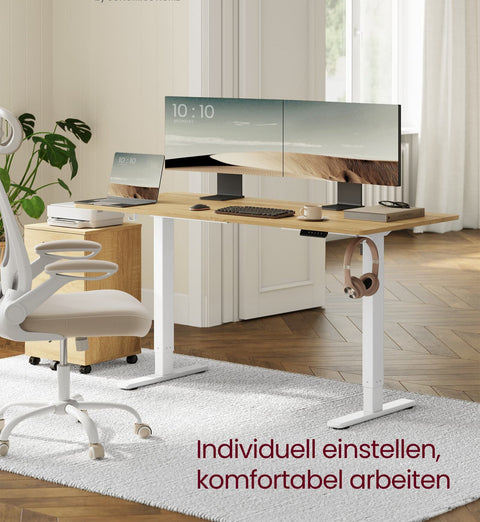 Rootz Height Adjustable Desk Frame - Standing Desk - Ergonomic Workspace - Steel Frame - 59.6 x (90-140) x (72-120) cm -  White