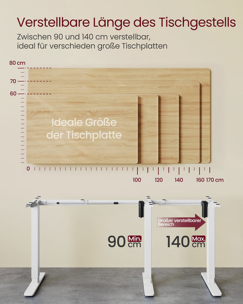 Rootz Height Adjustable Desk Frame - Standing Desk - Ergonomic Workspace - Steel Frame - 59.6 x (90-140) x (72-120) cm -  White