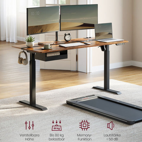 Rootz Electric Standing Desk - Adjustable Desk - Sit Stand Desk - Chipboard/Solid Steel - 70cm x 160cm x 72-120cm - Whisper Quiet - 1.5cm thickness