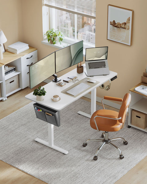 Rootz Electric Desk - Standing Desk - Adjustable Height Desk - Particle Board & Steel - 60cm x 140cm x (72-120cm) - Cloud White