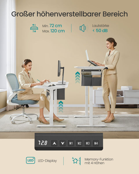 Rootz Electric Desk - Standing Desk - Adjustable Height Desk - Particle Board & Steel - 60cm x 140cm x (72-120cm) - Cloud White