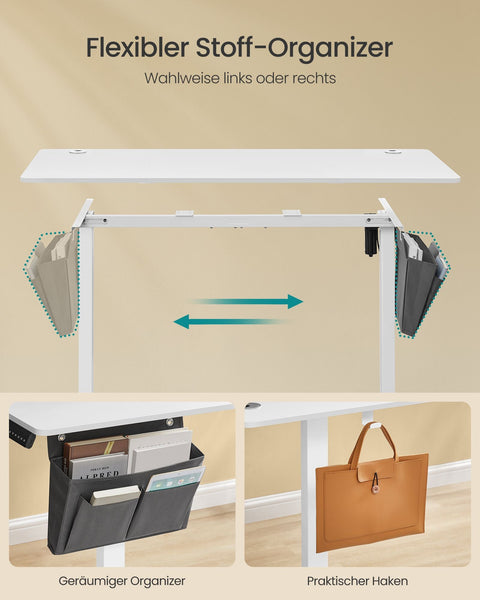 Rootz Electric Desk - Standing Desk - Adjustable Height Desk - Particle Board & Steel - 60cm x 140cm x (72-120cm) - Cloud White
