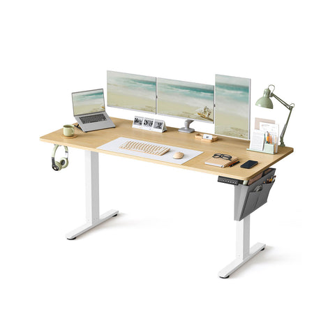 Rootz Height-Adjustable Electric Desk - Standing Desk - Sit-Stand Desks - Ergonomic Design - 160cm x 70cm x (72-120)cm - White, BrownColors