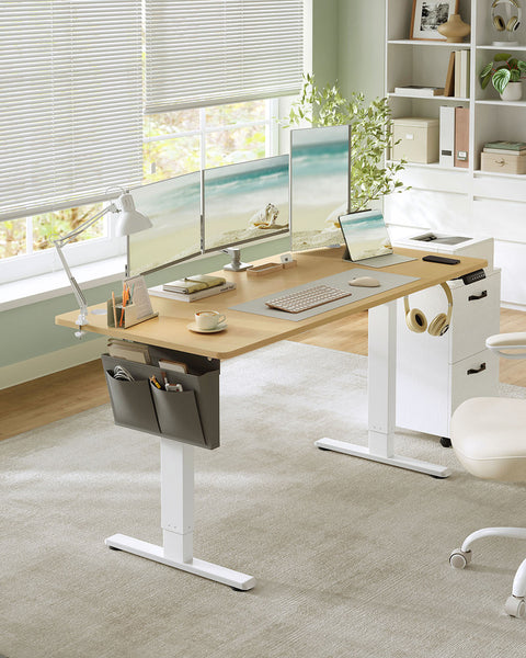 Rootz Height-Adjustable Electric Desk - Standing Desk - Sit-Stand Desks - Ergonomic Design - 160cm x 70cm x (72-120)cm - White, BrownColors