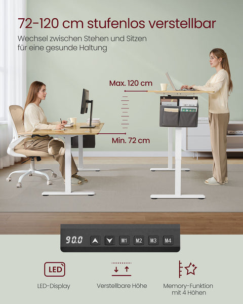 Rootz Height-Adjustable Electric Desk - Standing Desk - Sit-Stand Desks - Ergonomic Design - 160cm x 70cm x (72-120)cm - White, BrownColors