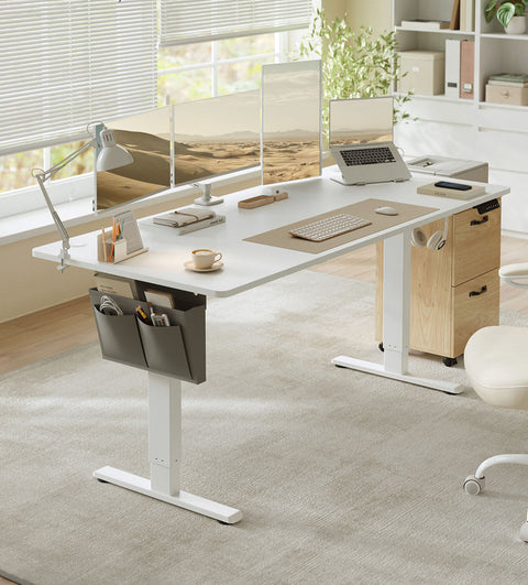 Rootz Height-Adjustable Electric Desk - Standing Desk - Sit-Stand Desk - Ergonomic - 180 x 80 x (72-120)cm -  White