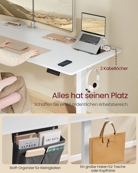 Rootz Height-Adjustable Electric Desk - Standing Desk - Sit-Stand Desk - Ergonomic - 180 x 80 x (72-120)cm -  White