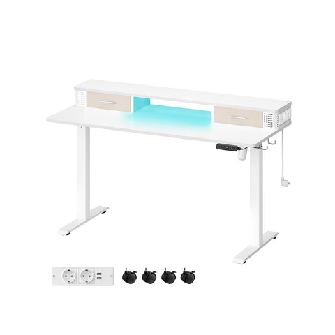 Rootz Cloud White Desk - Studeertafel - Schrijftafel - Spaanplaat - Stalen frame - Oxfordstof - Verstelbare hoogte - Opberghaken - Eenvoudige montage - 60 cm x 140 cm x (72-120) cm