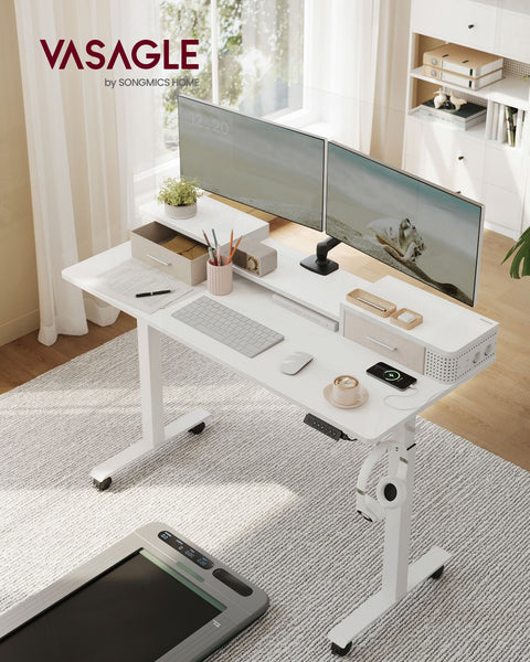 Rootz Cloud White Desk - Studeertafel - Schrijftafel - Spaanplaat - Stalen frame - Oxfordstof - Verstelbare hoogte - Opberghaken - Eenvoudige montage - 60 cm x 140 cm x (72-120) cm
